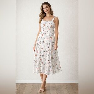 Sam Edelman | Dresses | Sam Edelman Black Flutter Sleeve Neutral Embroidered  Floral Midi Dress | Poshmark